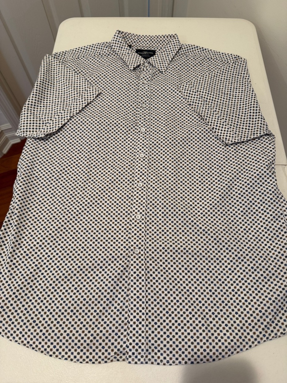 Spring Lightweight Excellent Condition Blue Brown Pattern ShortSleeve Cotton 2XL
